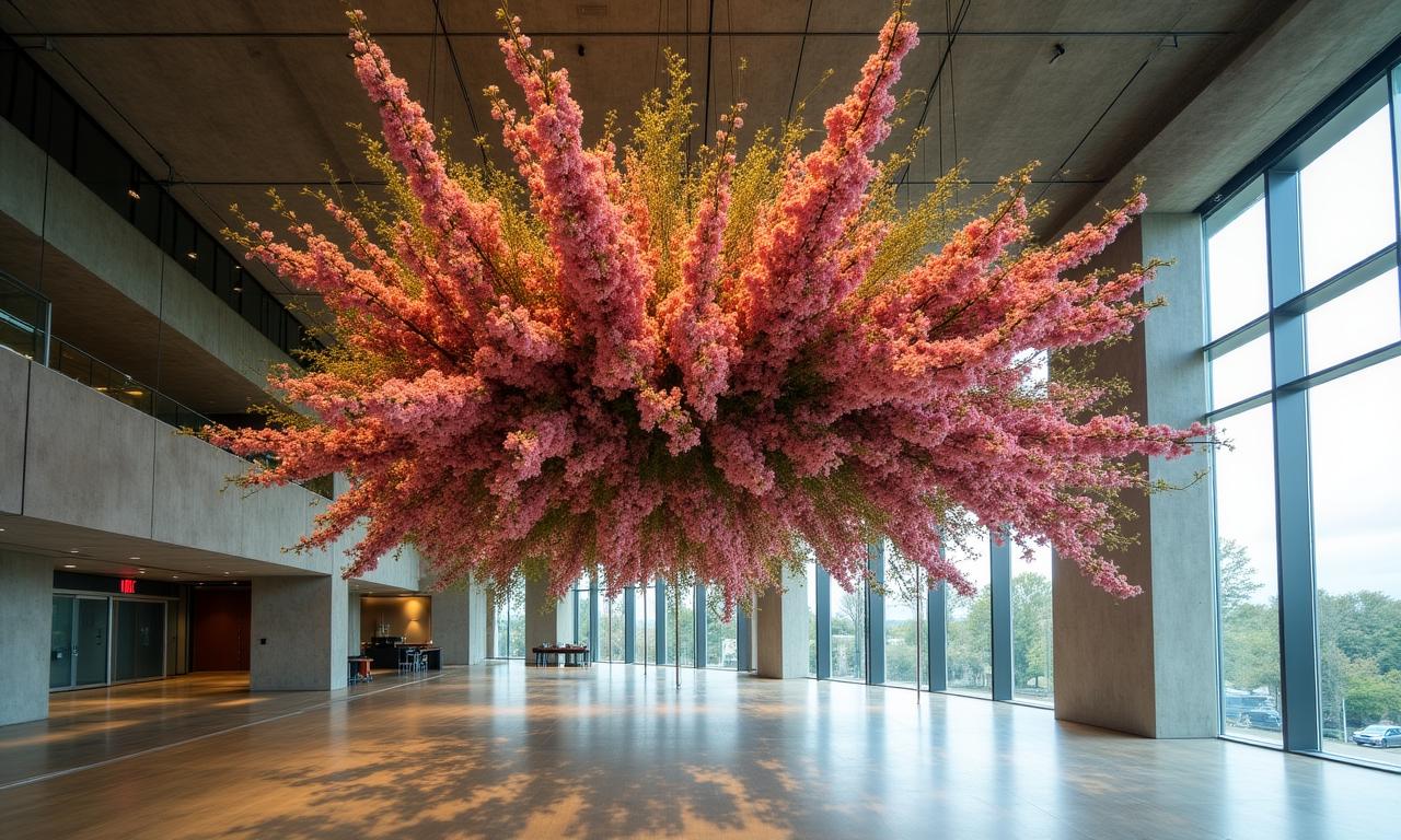 Large scale architectural floral installation in a minimalist space