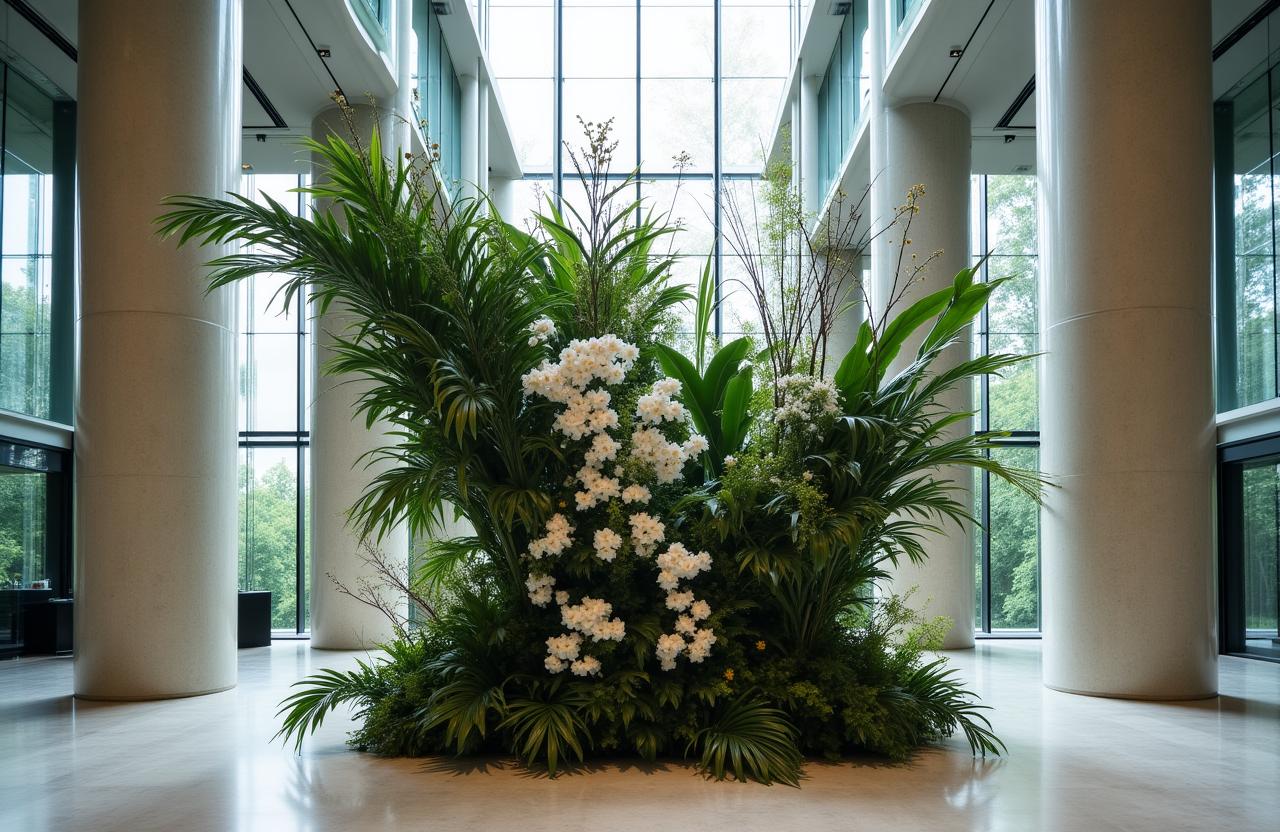 Stunning architectural floral installation in a modern London space