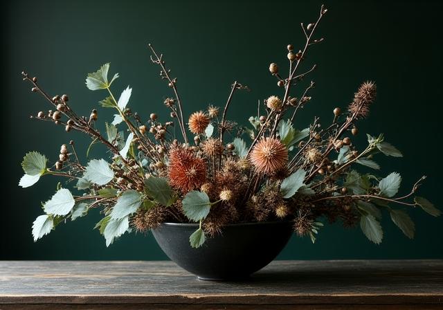 Winter wedding textures with berries and foliage
