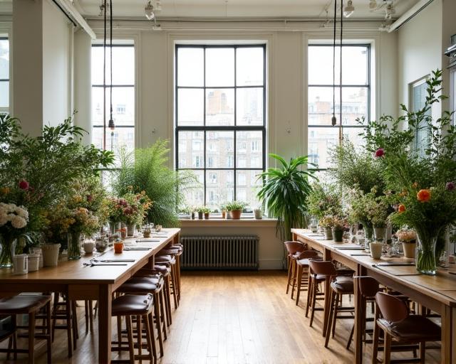 Creative floral design studio space with natural light