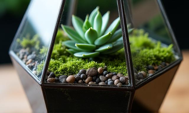 Glass terrarium with architectural succulent arrangement